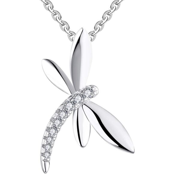 Women Dragonfly Necklace Sterling Silver Cubic Zirconia Pendant - Elegant Gift f - Picture 1 of 7